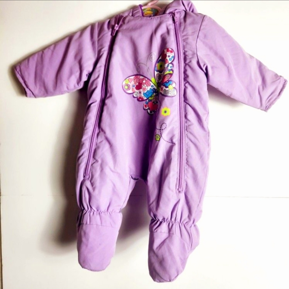 💜Baby girl butterfly warm fleece onesie zip up for the cold size: 0-3 mon…